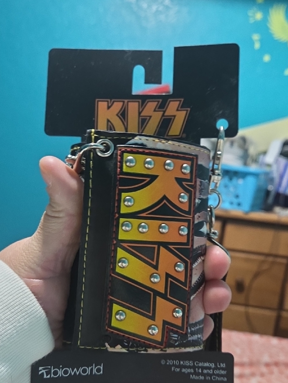 Kiss Black & Yellow Studded Keychain Wallet